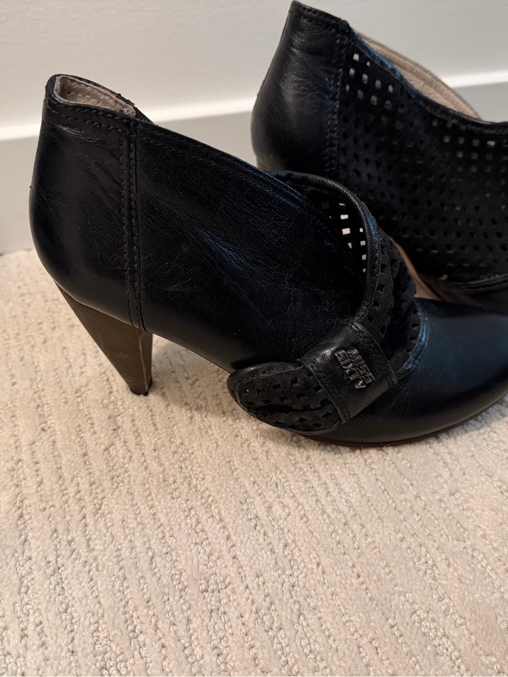 Miss Sixty Black Perforated Leather Ankle Booties